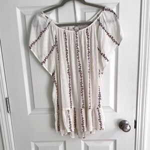 XXL Loft NWOT sheer blouse with flower vines, Swiss dots, flutter sleeves